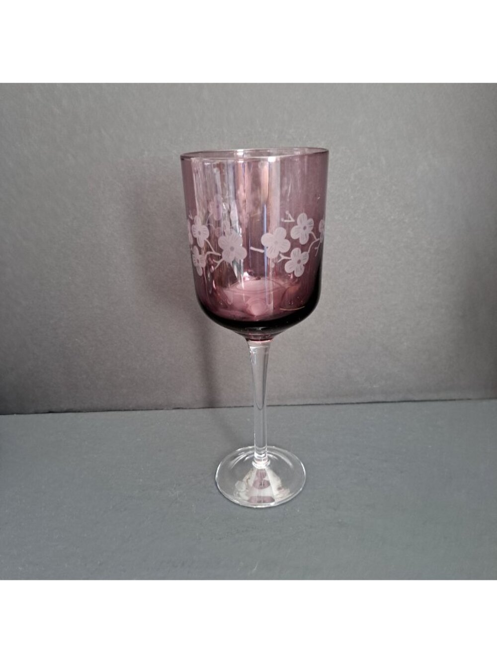 Artland Amethyst Cherry Blossom Wine Glass 8 5/8" Etched Purple Goblet Elegant